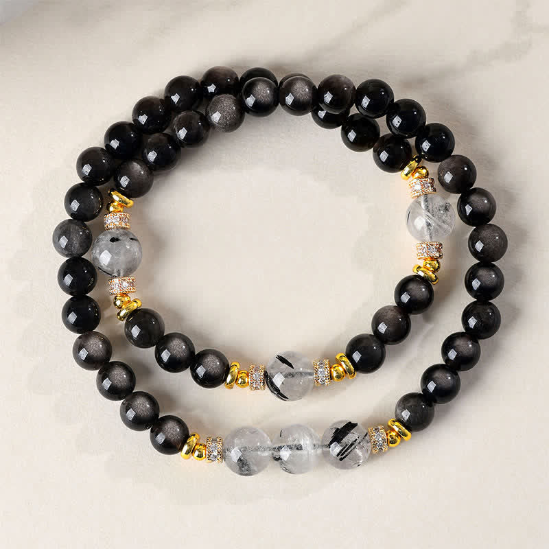 Nimara Ritual Natural Silver Sheen Obsidian Double Wrap Soothing Bracelet