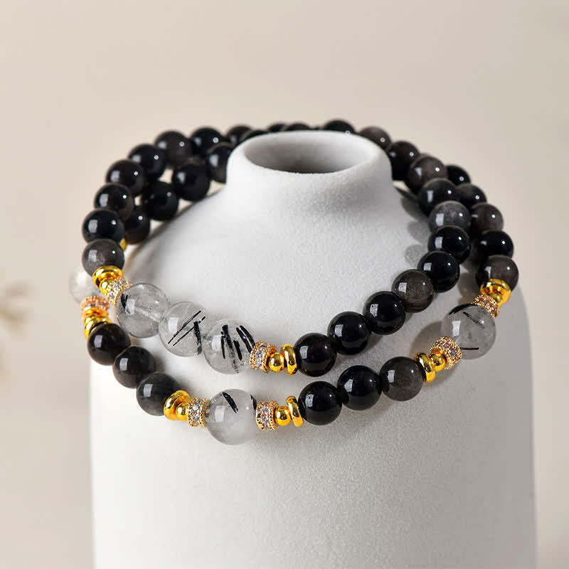 Nimara Ritual Natural Silver Sheen Obsidian Double Wrap Soothing Bracelet