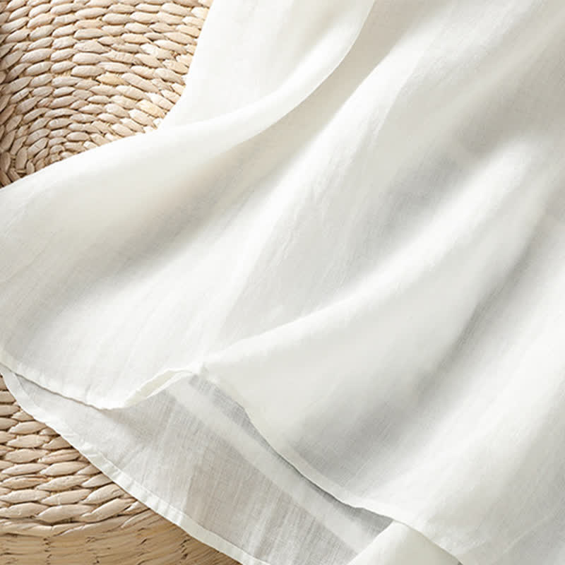 Nimara Ritual Summer Casual Ruffled Collar Back Button-up Solid Women's Sleeveless Shirts