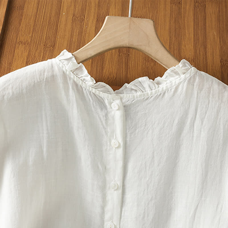 Nimara Ritual Summer Casual Ruffled Collar Back Button-up Solid Women's Sleeveless Shirts