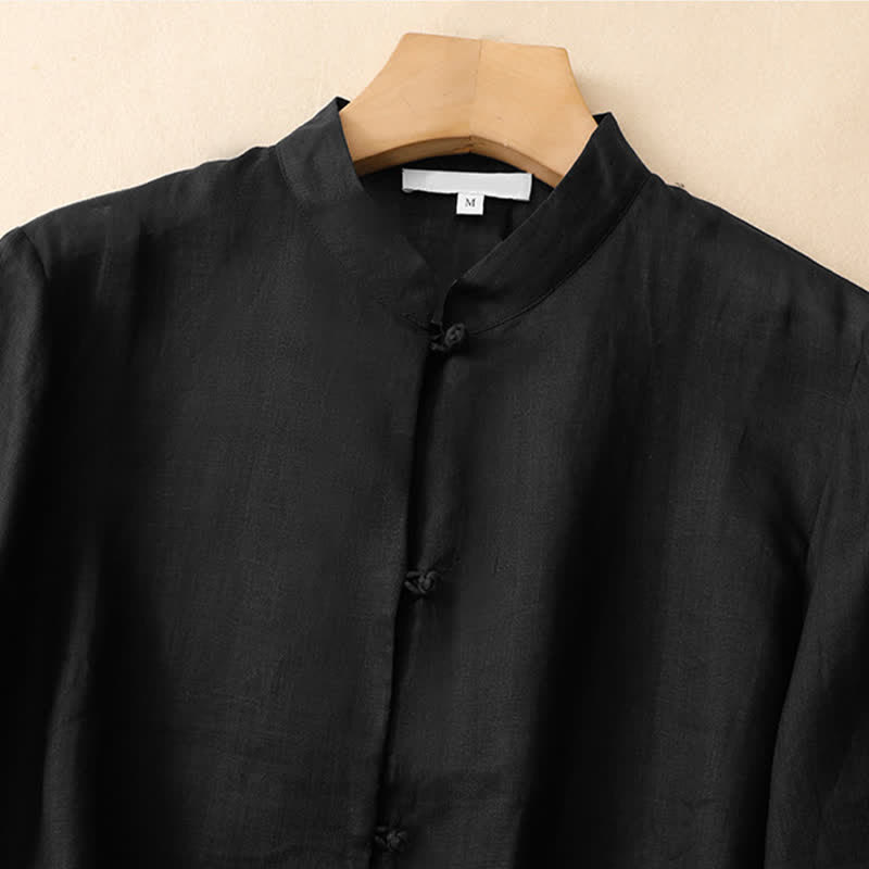 Nimara Ritual Summer Solid Mandarin Collar Women's Three-Quarter Sleeve Shirts