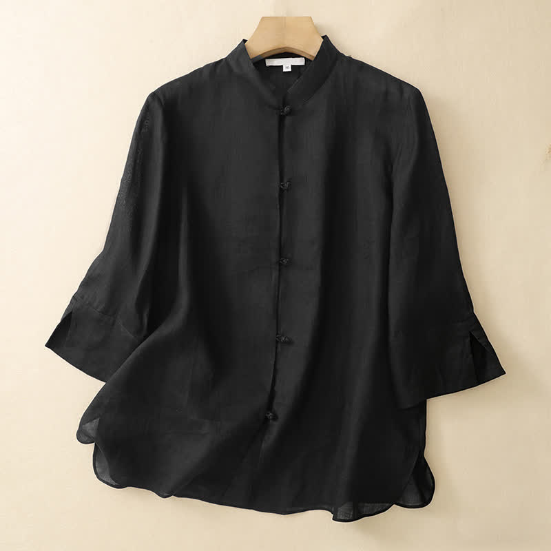 Nimara Ritual Summer Solid Mandarin Collar Women's Three-Quarter Sleeve Shirts