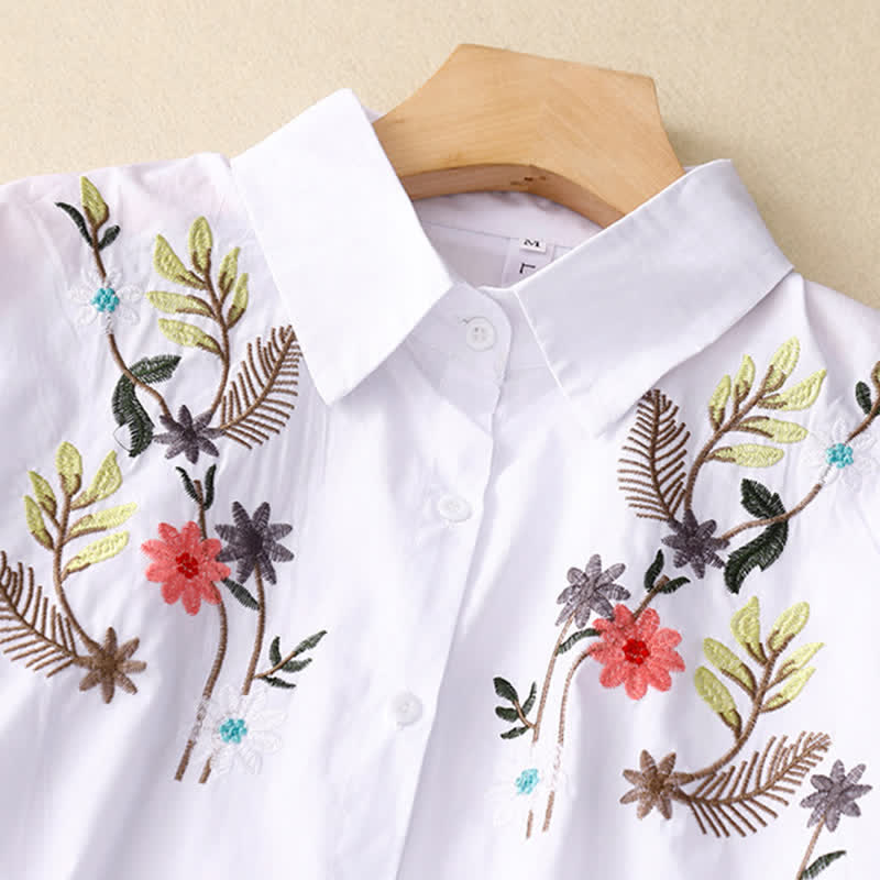 Nimara Ritual Spring Summer Boho Embroidery Floral Women's Short Sleeve Shirt