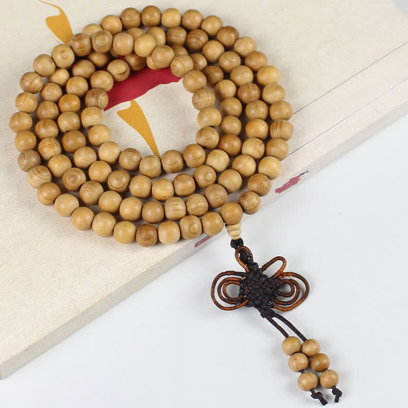 Nimara Ritual Peach Wood Wealth Hand Polished Knotted 108 Bead Mala