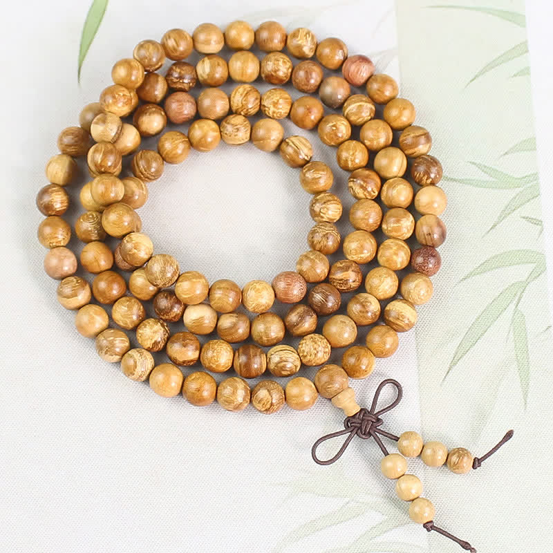 Nimara Ritual Peach Wood Wealth Hand Polished Knotted 108 Bead Mala