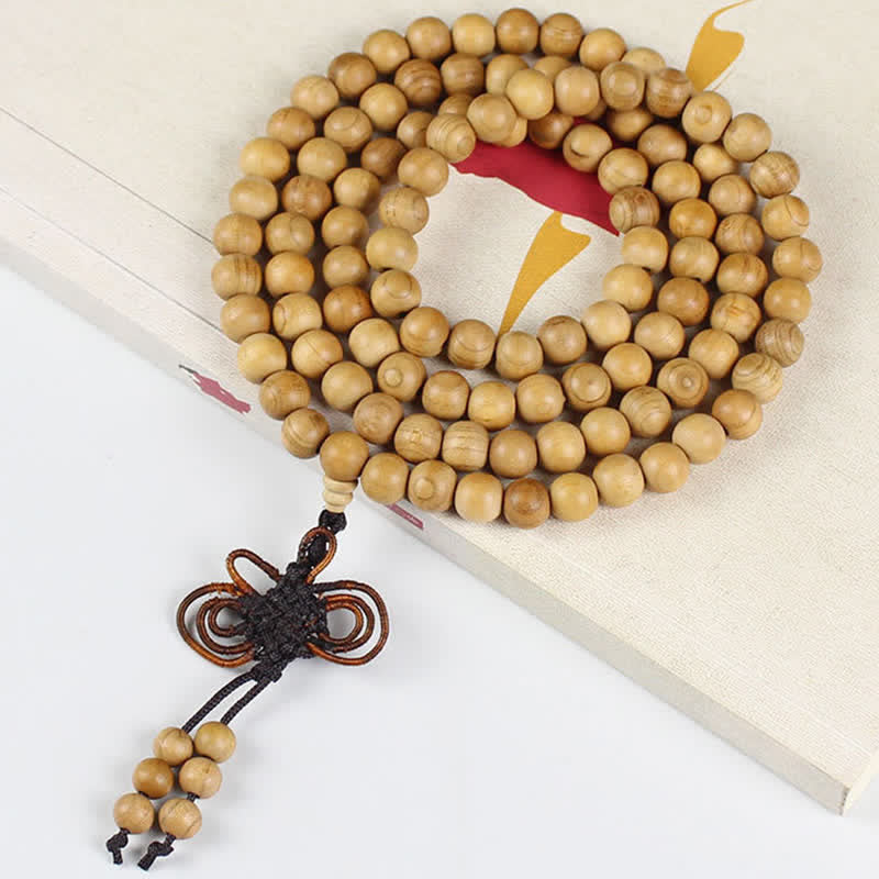 Nimara Ritual Peach Wood Wealth Hand Polished Knotted 108 Bead Mala