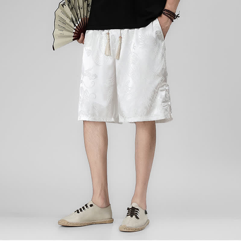 Nimara Ritual Summer Drawstring Dragon Frog Button Side Men's Shorts With Pockets