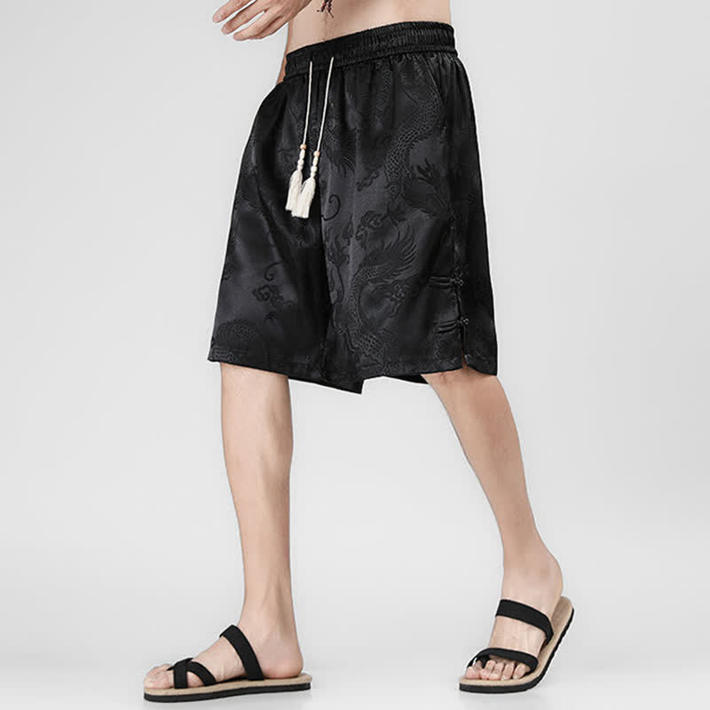 Nimara Ritual Summer Drawstring Dragon Frog Button Side Men's Shorts With Pockets