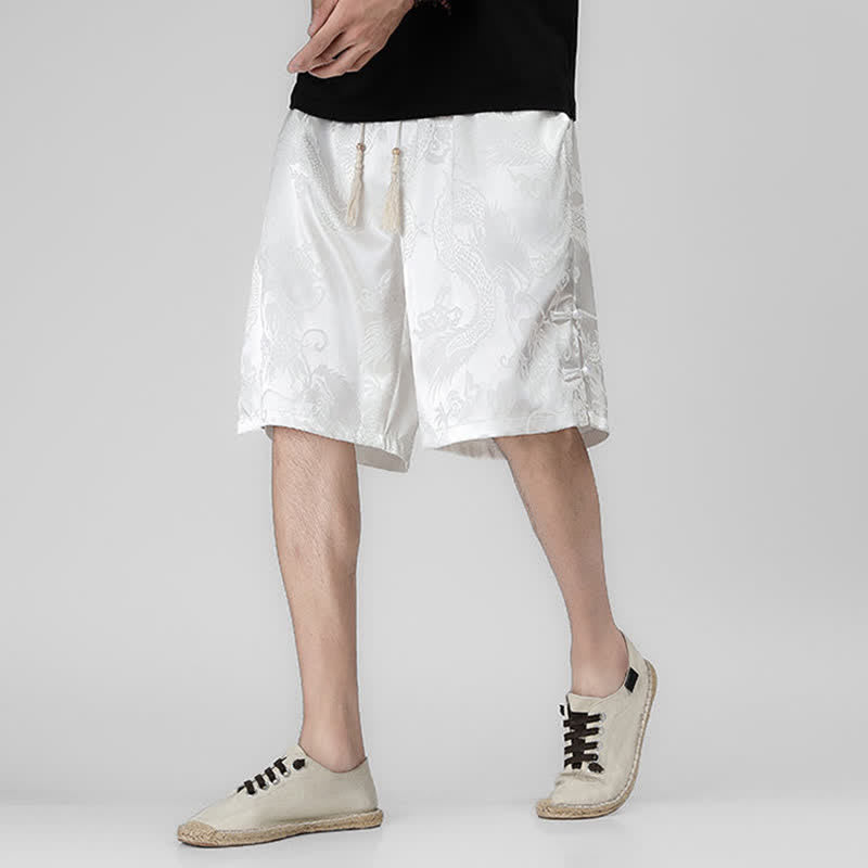Nimara Ritual Summer Drawstring Dragon Frog Button Side Men's Shorts With Pockets