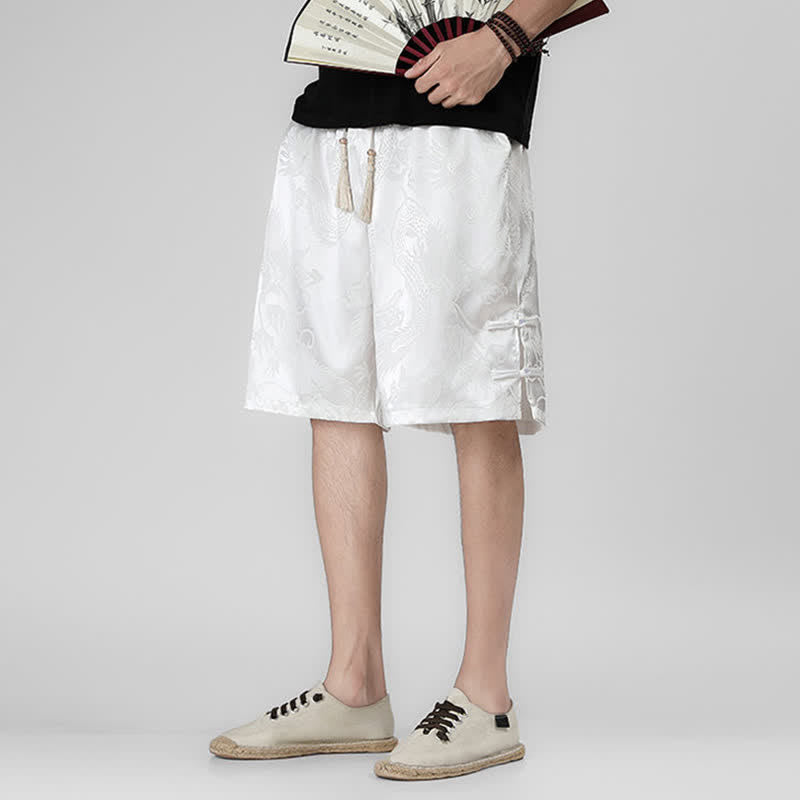 Nimara Ritual Summer Drawstring Dragon Frog Button Side Men's Shorts With Pockets