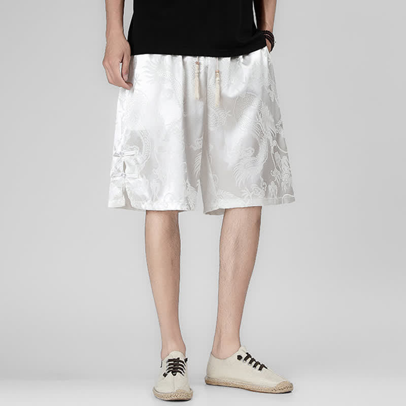 Nimara Ritual Summer Drawstring Dragon Frog Button Side Men's Shorts With Pockets