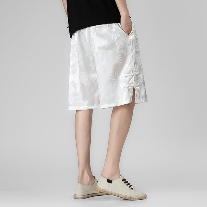 Nimara Ritual Summer Drawstring Dragon Frog Button Side Men's Shorts With Pockets
