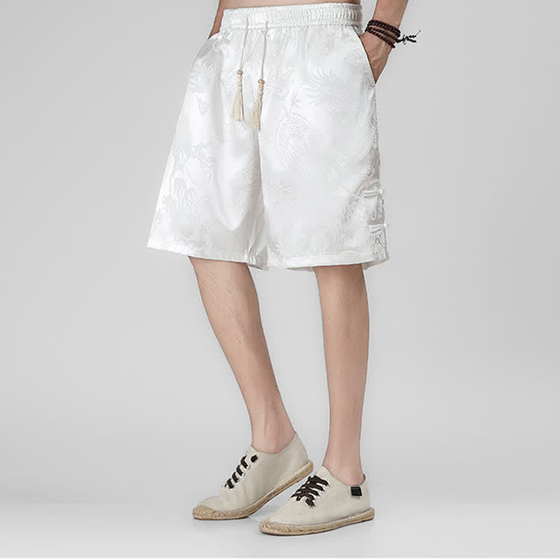 Nimara Ritual Summer Drawstring Dragon Frog Button Side Men's Shorts With Pockets
