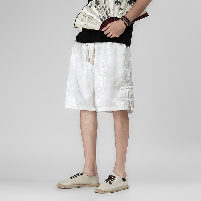Nimara Ritual Summer Drawstring Dragon Frog Button Side Men's Shorts With Pockets