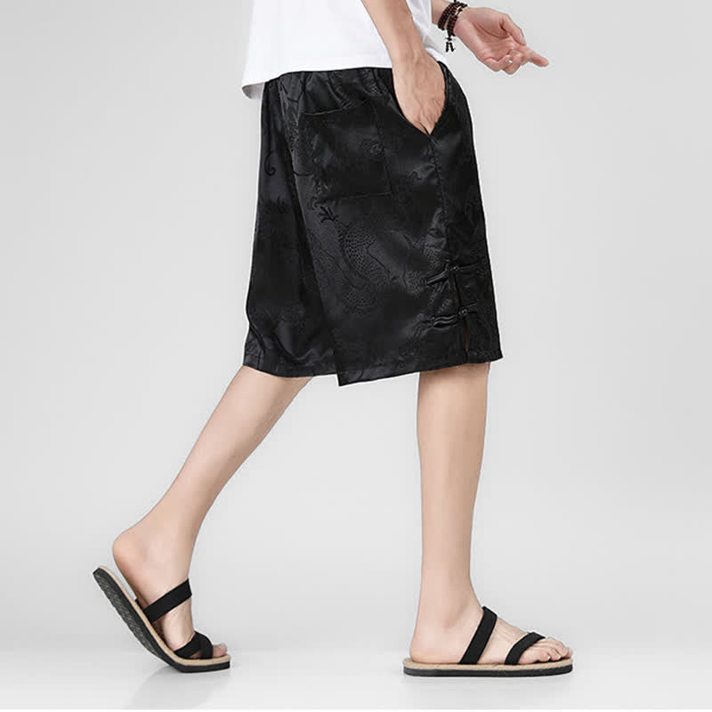 Nimara Ritual Summer Drawstring Dragon Frog Button Side Men's Shorts With Pockets