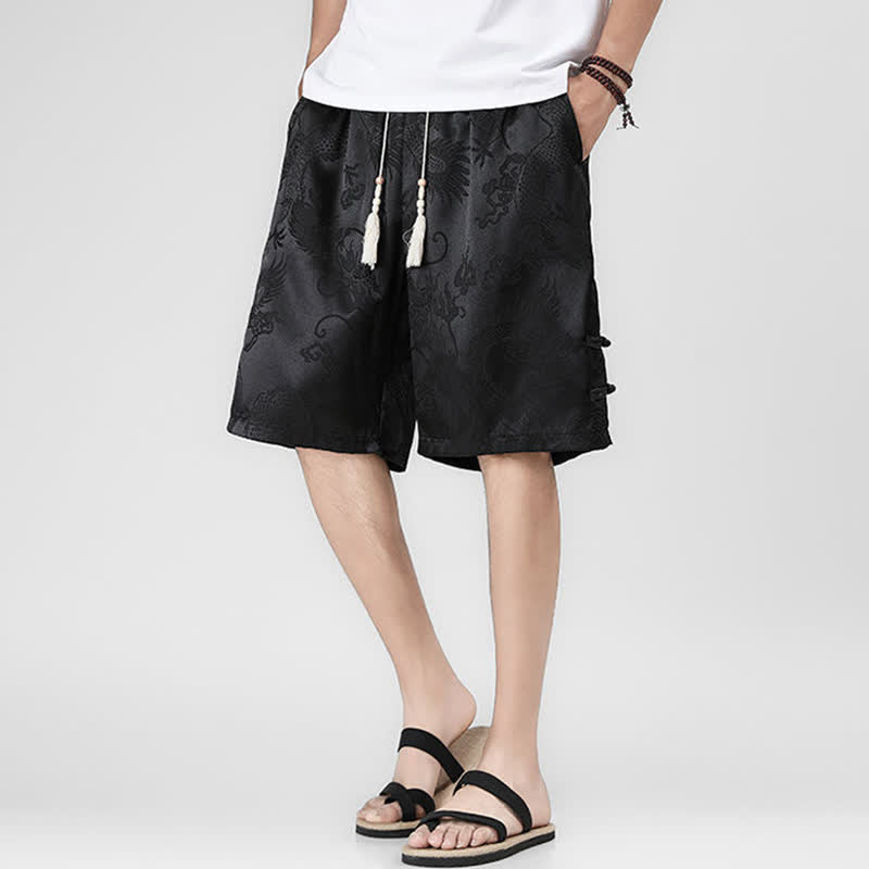 Nimara Ritual Summer Drawstring Dragon Frog Button Side Men's Shorts With Pockets