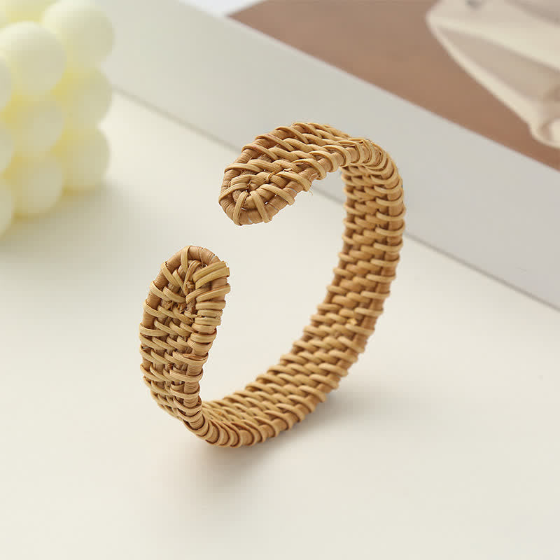Nimara Ritual Handwoven Natural Rattan Bohemian Open Cuff Bracelet
