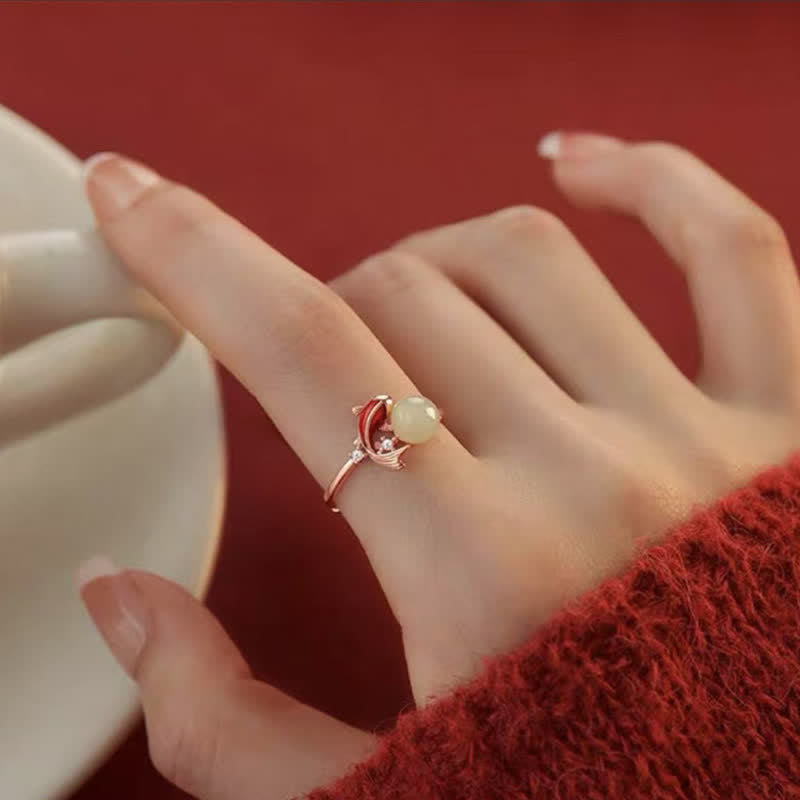 Luck and Success Copper Koi Fish Pearl Inspired Adjustable Ring
