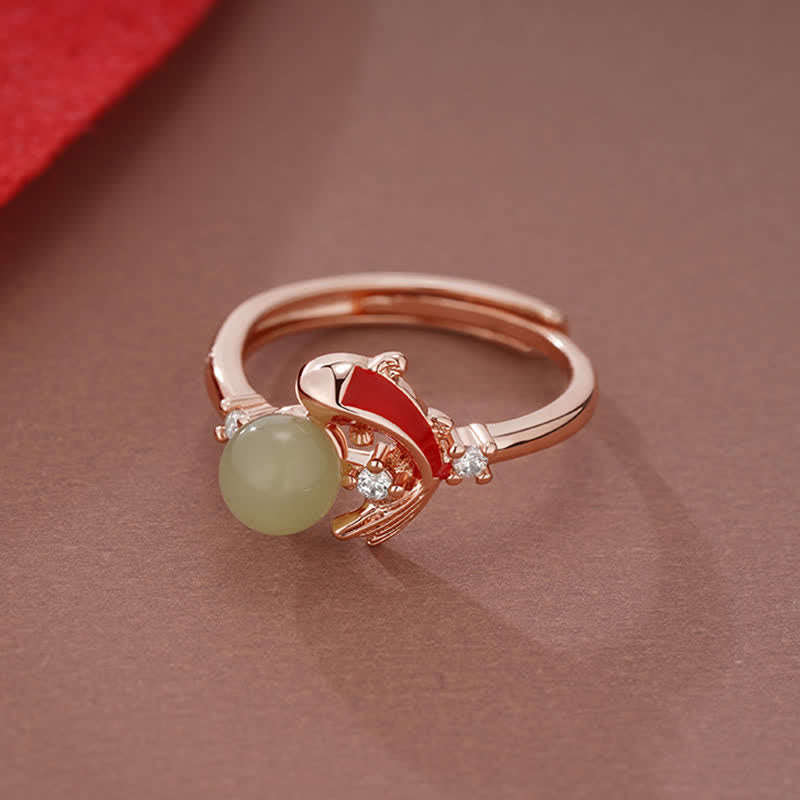 Luck and Success Copper Koi Fish Pearl Inspired Adjustable Ring