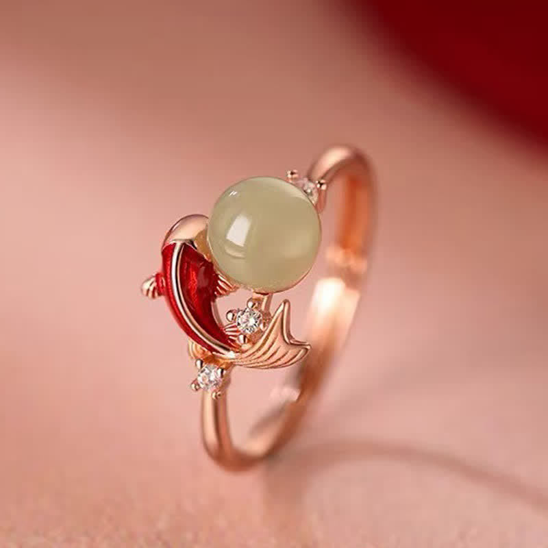 Luck and Success Copper Koi Fish Pearl Inspired Adjustable Ring