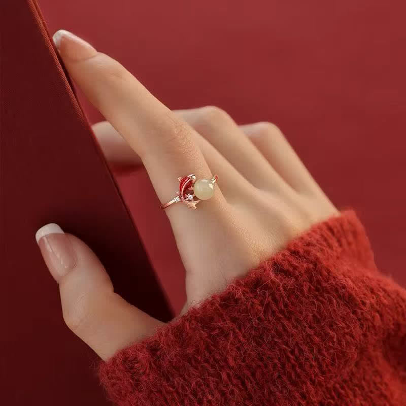 Luck and Success Copper Koi Fish Pearl Inspired Adjustable Ring