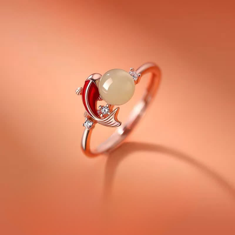Luck and Success Copper Koi Fish Pearl Inspired Adjustable Ring