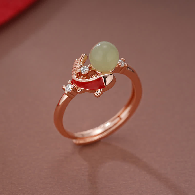Nimara Ritual Copper Koi Fish Success Pearl Inspired Adjustable Open Ring