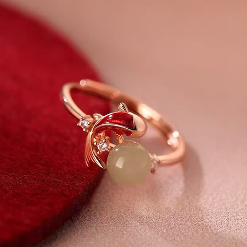 Nimara Ritual Copper Koi Fish Success Pearl Inspired Adjustable Open Ring