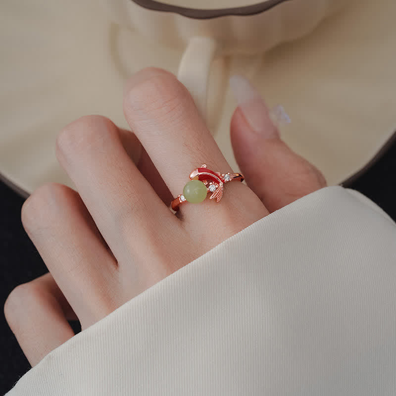 Luck and Success Copper Koi Fish Pearl Inspired Adjustable Ring