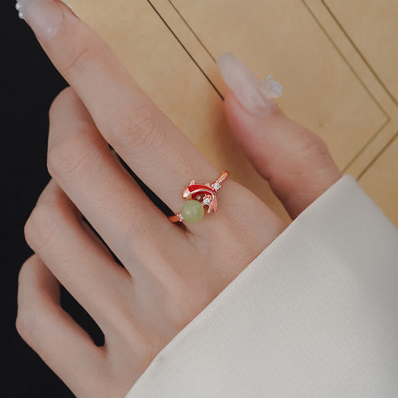 Nimara Ritual Copper Koi Fish Success Pearl Inspired Adjustable Open Ring