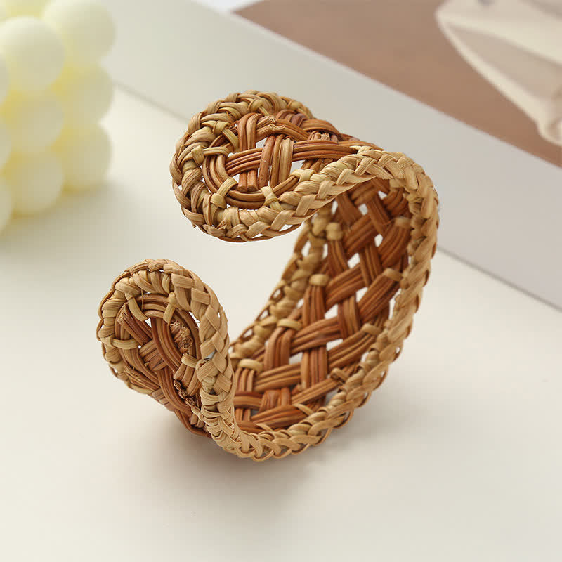 Nimara Ritual Handwoven Natural Rattan Boho Resort Adjustable Cuff Bracelet