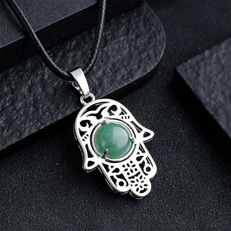 Nimara Ritual Natural Black Obsidian Hamsa Palm Inlay Crystal Strength Necklace