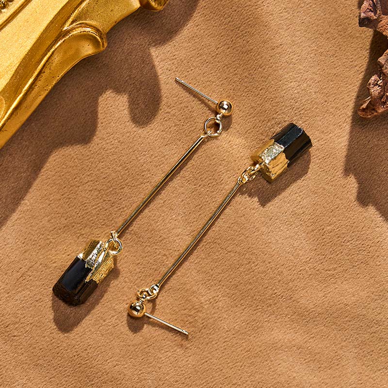 Nimara Ritual Irregular Natural Black Tourmaline Grounding Drop Earrings