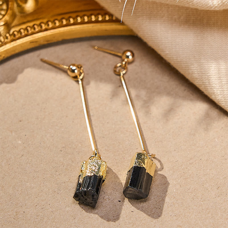 Nimara Ritual Irregular Natural Black Tourmaline Grounding Drop Earrings