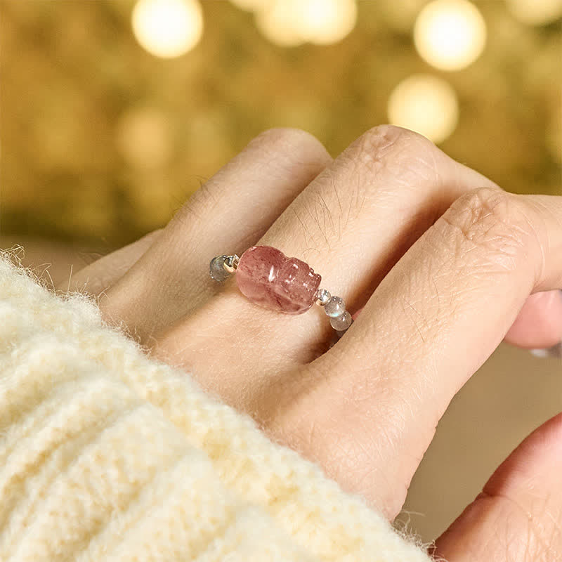 Nimara Ritual 3mm Mini Beads Natural Moonstone Tourmaline Garnet Pearl Strawberry Quartz PiXiu Healing Elastic Ring