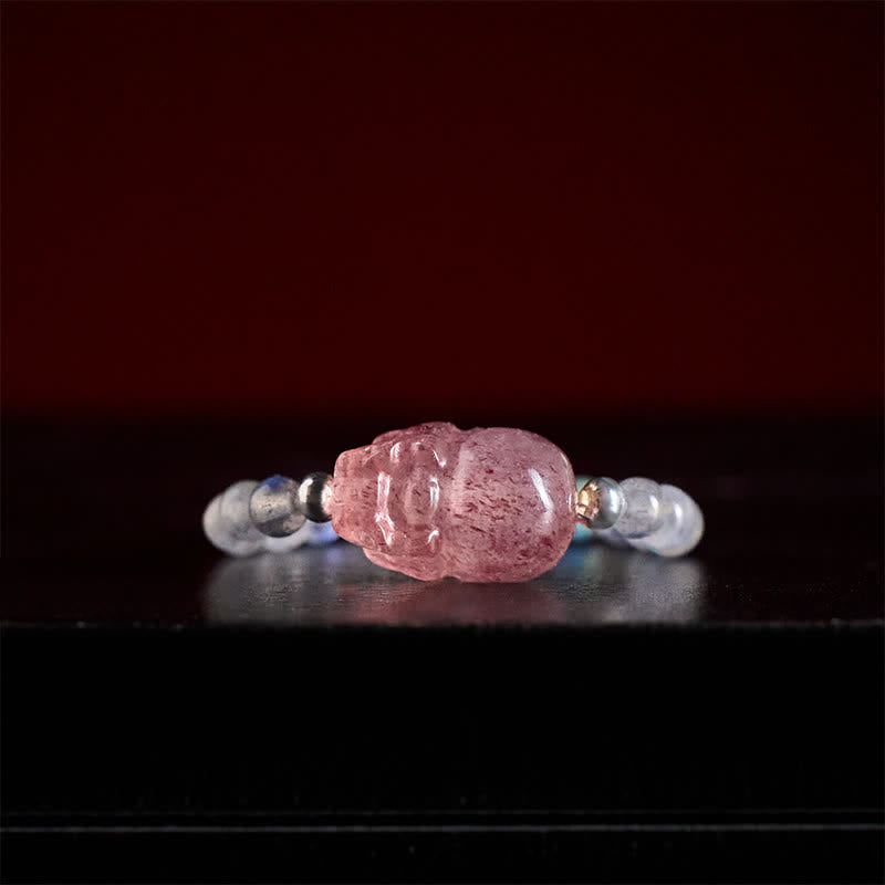 Nimara Ritual 3mm Mini Beads Natural Moonstone Tourmaline Garnet Pearl Strawberry Quartz PiXiu Healing Elastic Ring