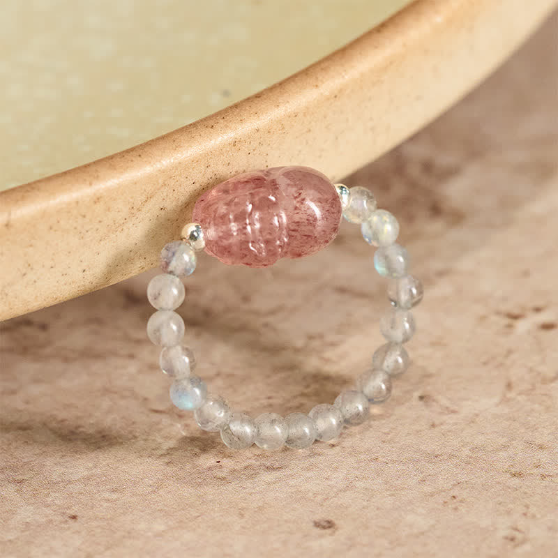 Nimara Ritual 3mm Mini Beads Natural Moonstone Tourmaline Garnet Pearl Strawberry Quartz PiXiu Healing Elastic Ring