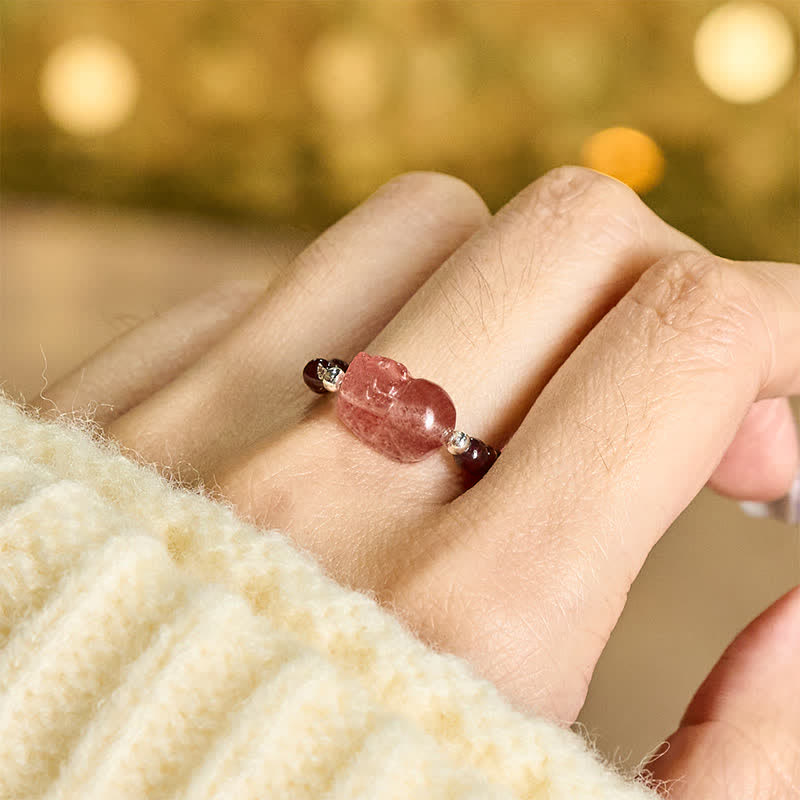 Nimara Ritual 3mm Mini Beads Natural Moonstone Tourmaline Garnet Pearl Strawberry Quartz PiXiu Healing Elastic Ring