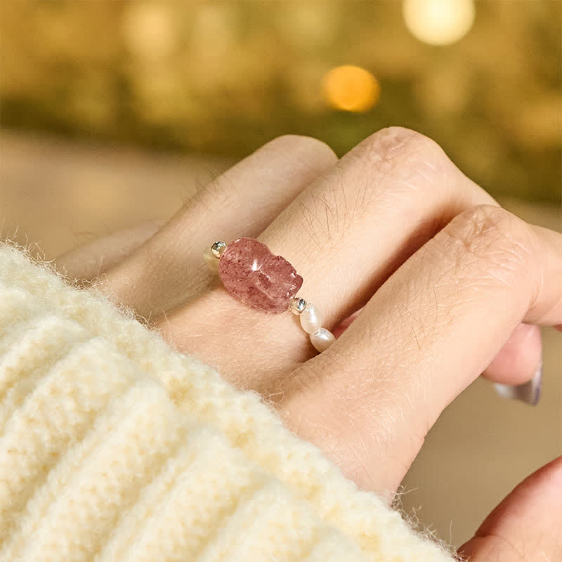 Nimara Ritual 3mm Mini Beads Natural Moonstone Tourmaline Garnet Pearl Strawberry Quartz PiXiu Healing Elastic Ring