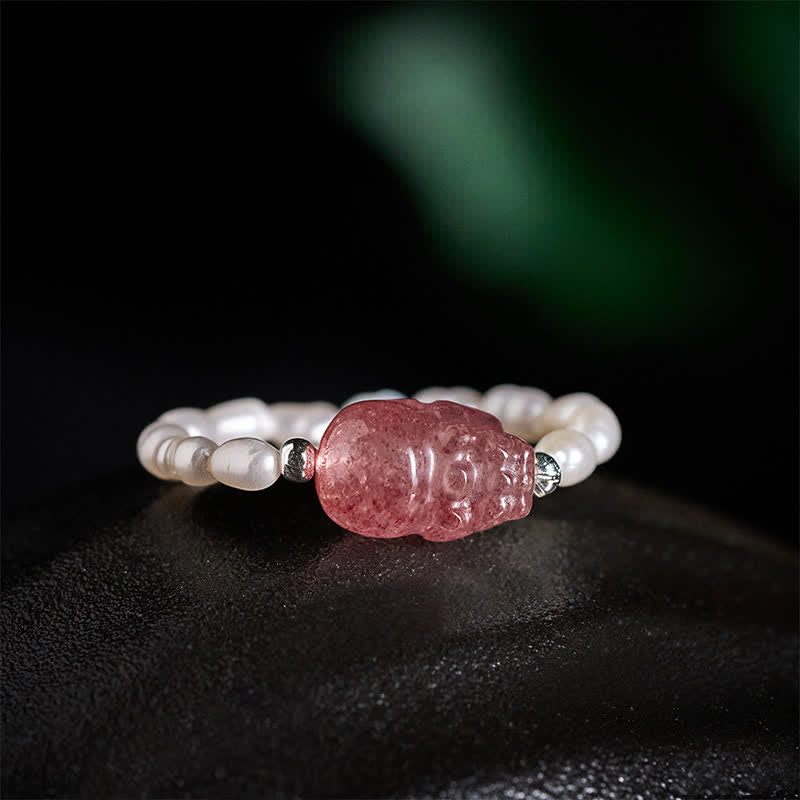 Nimara Ritual 3mm Mini Beads Natural Moonstone Tourmaline Garnet Pearl Strawberry Quartz PiXiu Healing Elastic Ring