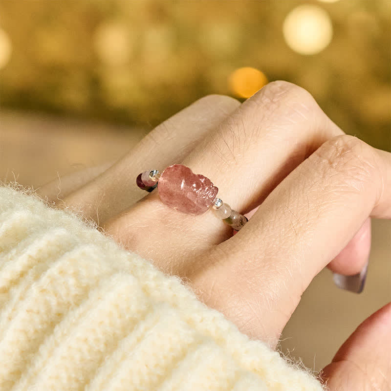 Nimara Ritual 3mm Mini Beads Natural Moonstone Tourmaline Garnet Pearl Strawberry Quartz PiXiu Healing Elastic Ring