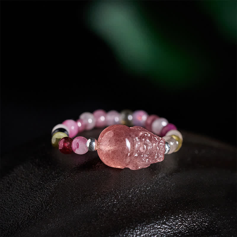 Nimara Ritual 3mm Mini Beads Natural Moonstone Tourmaline Garnet Pearl Strawberry Quartz PiXiu Healing Elastic Ring