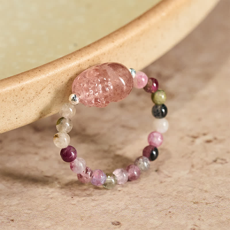 Nimara Ritual 3mm Mini Beads Natural Moonstone Tourmaline Garnet Pearl Strawberry Quartz PiXiu Healing Elastic Ring