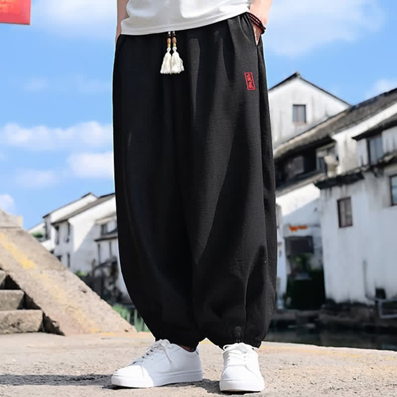 Nimara Ritual Summer Drawstring Solid Ankle Length Men's Harem Pants With Pockets
