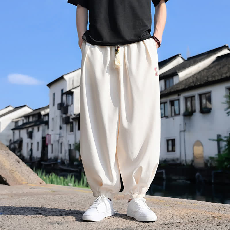 Nimara Ritual Summer Drawstring Solid Ankle Length Men's Harem Pants With Pockets