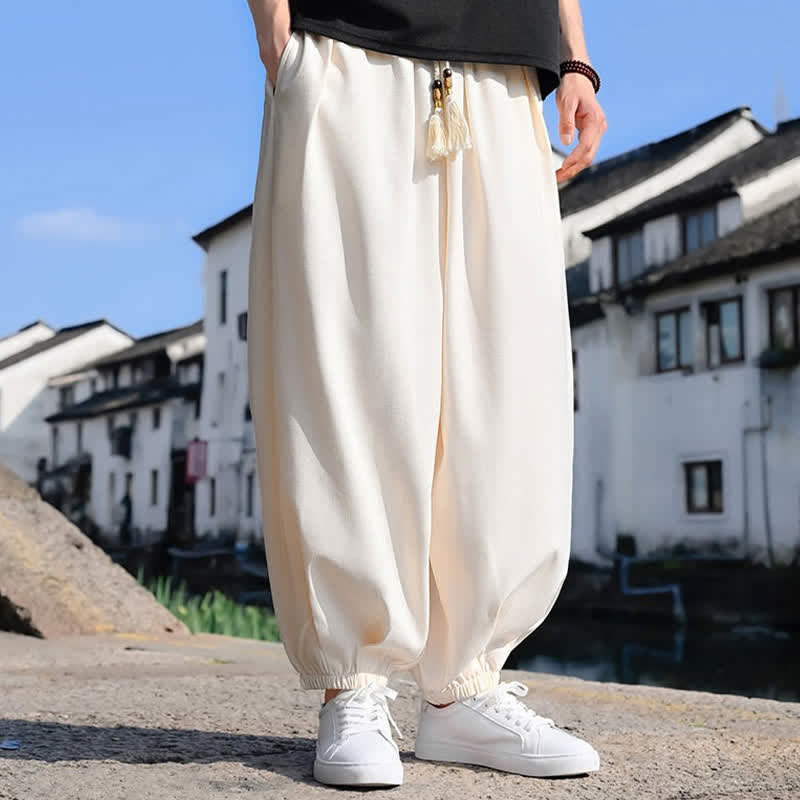 Nimara Ritual Summer Drawstring Solid Ankle Length Men's Harem Pants With Pockets