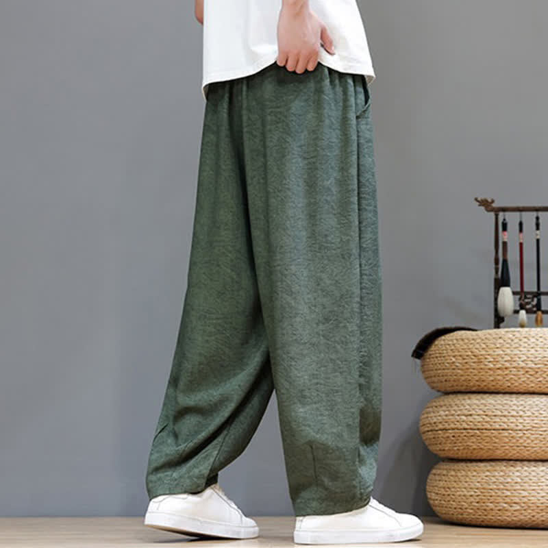 Nimara Ritual Summer Bohemian Drawstring Solid Plant Pattern Men's Harem Pants With Pockets