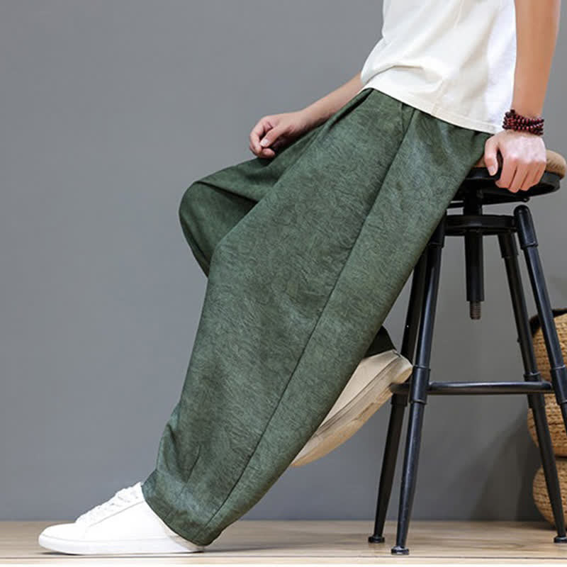 Nimara Ritual Summer Bohemian Drawstring Solid Plant Pattern Men's Harem Pants With Pockets