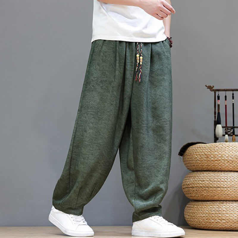 Nimara Ritual Summer Bohemian Drawstring Solid Plant Pattern Men's Harem Pants With Pockets
