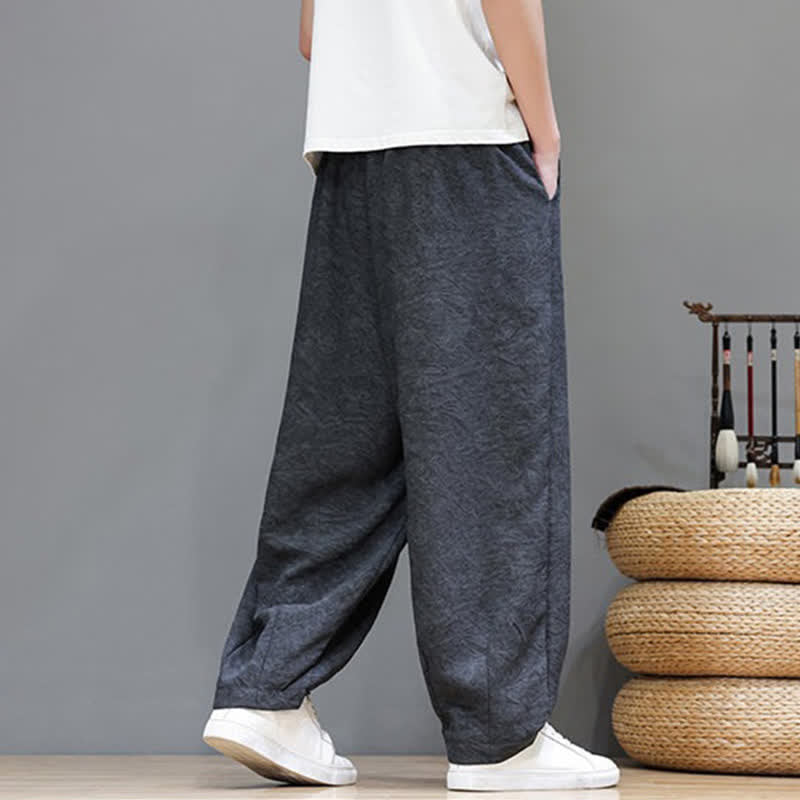 Nimara Ritual Summer Bohemian Drawstring Solid Plant Pattern Men's Harem Pants With Pockets